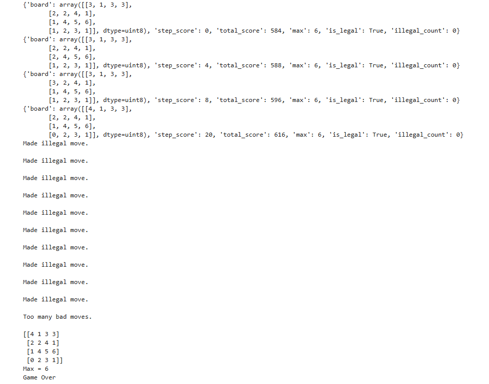 DQN stuck on illegal moves